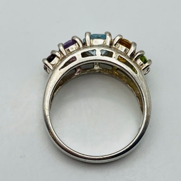 Sterling Sz 8 Multi Gemstone Cocktail Ring - Picture 6 of 12